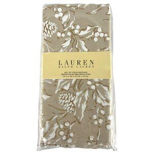 New Ralph Lauren Bowen Natural Cloth Napkin Beige White Set Of‎ 4 Holly Pinecone